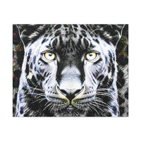 Leopard Portrait Stretched Canvas — Snow Leopard Wall Art with Yellow Eyes