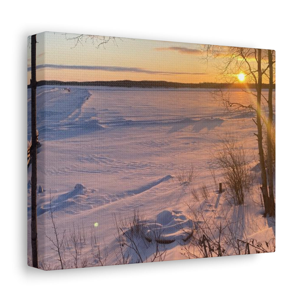 Sunset over Frozen Lake Stretched Canvas Wall Art