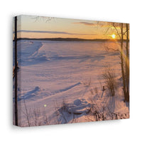 Sunset over Frozen Lake Stretched Canvas Wall Art