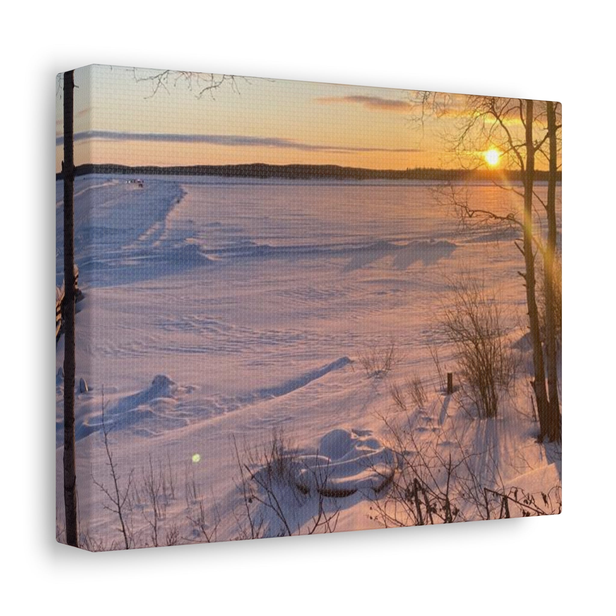 Sunset over Frozen Lake Stretched Canvas Wall Art