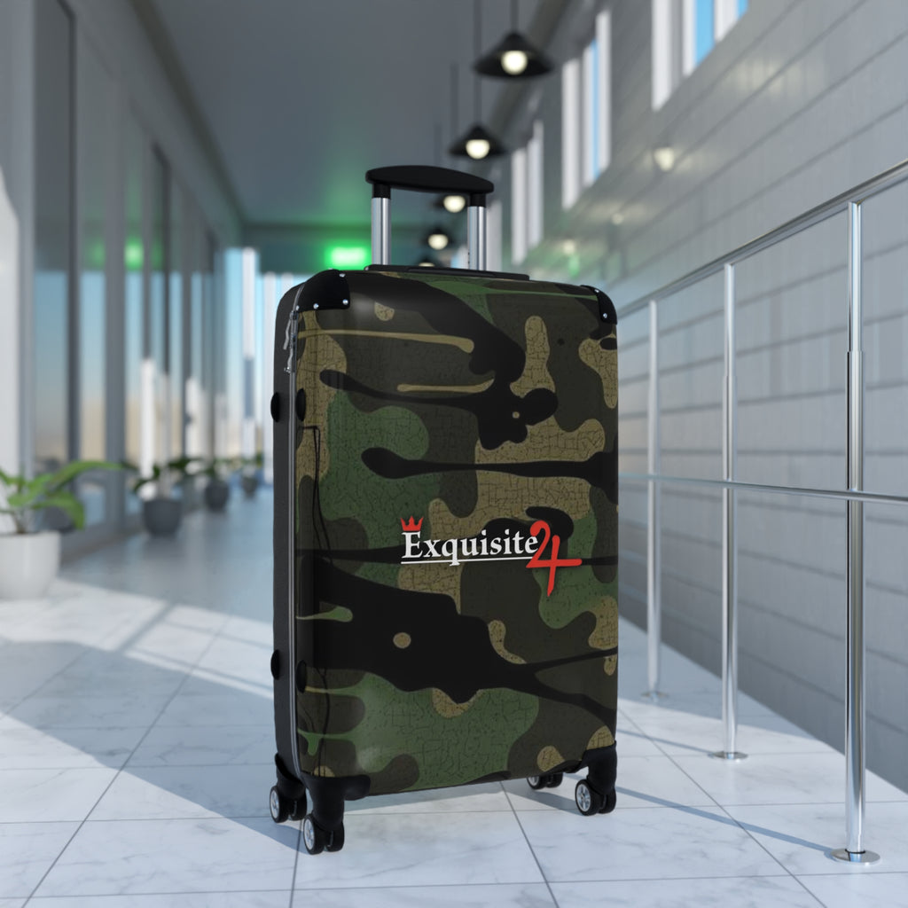 Camo Carry-On Suitcase with "Exquisite 24" Logo – Compact Spinner Luggage