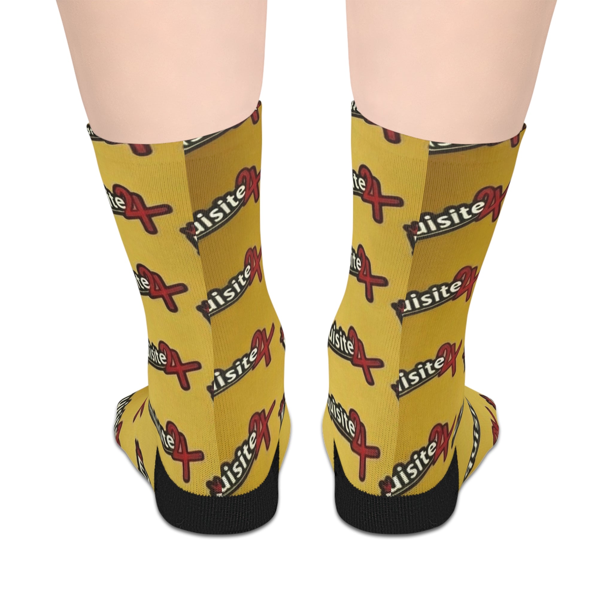 Exquisite 24 Logo Gold Mid-Length Socks — Bold Retro Brand Pattern