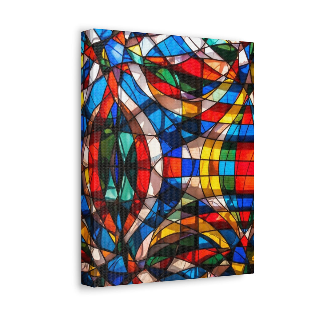 Stained Glass Abstract Stretched Canvas Print — Colorful Geometric Wall Art