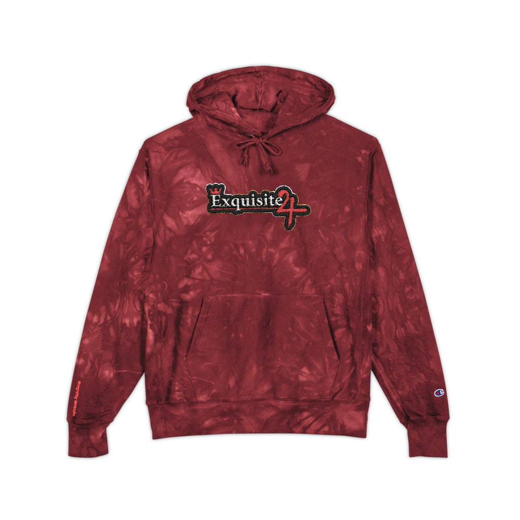 Tie-Dye Embroidered Hoodie - Exquisite 24 Black & Gold Patch