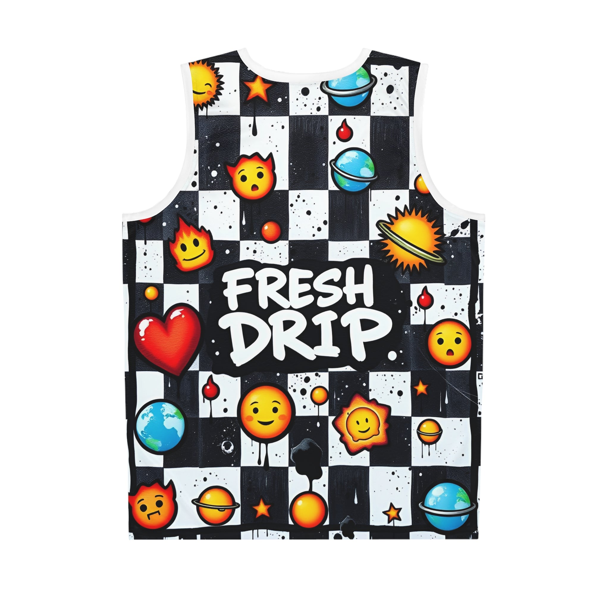 Emoji Checkerboard Basketball Jersey — "Fresh Drip" Streetwear Tank