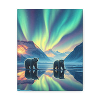 Aurora Polar Bears Stretched Canvas - Northern Lights Wildlife Wall Art