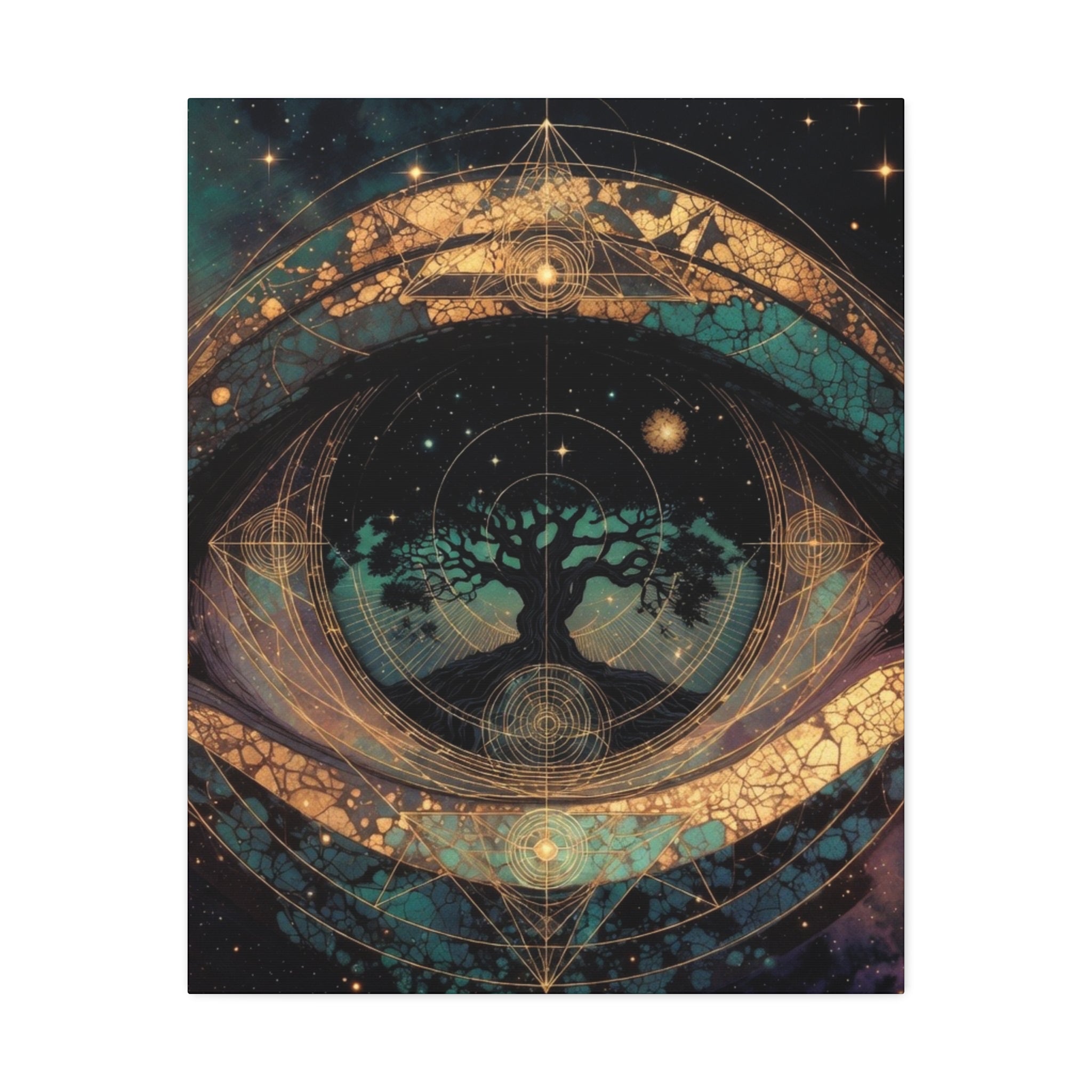 Mystic Tree of Life Stretched Canvas – Spiritual Cosmic Wall Art
