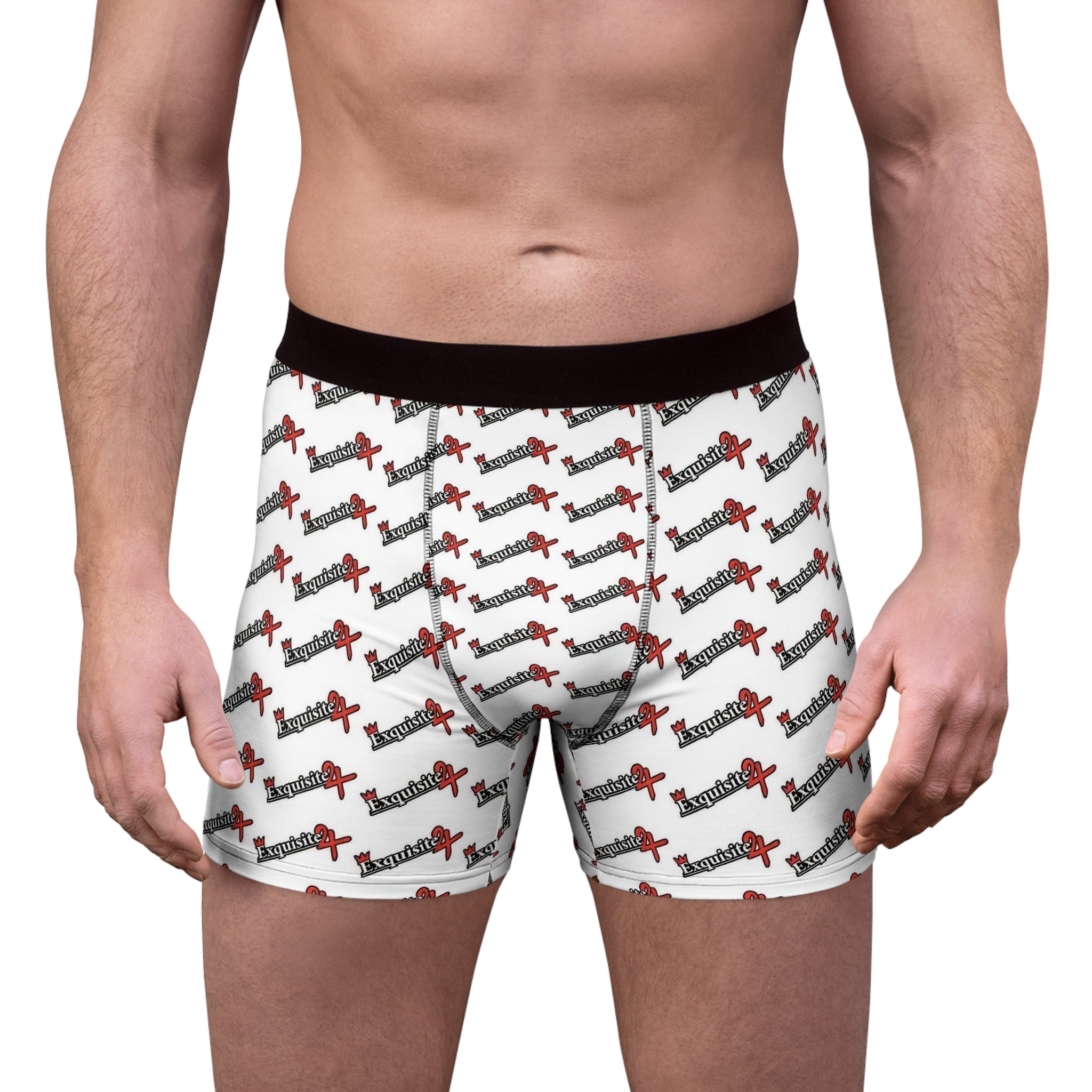 Exquisite 24 Logo-Print Men's White Boxer Briefs — All-Over Pattern