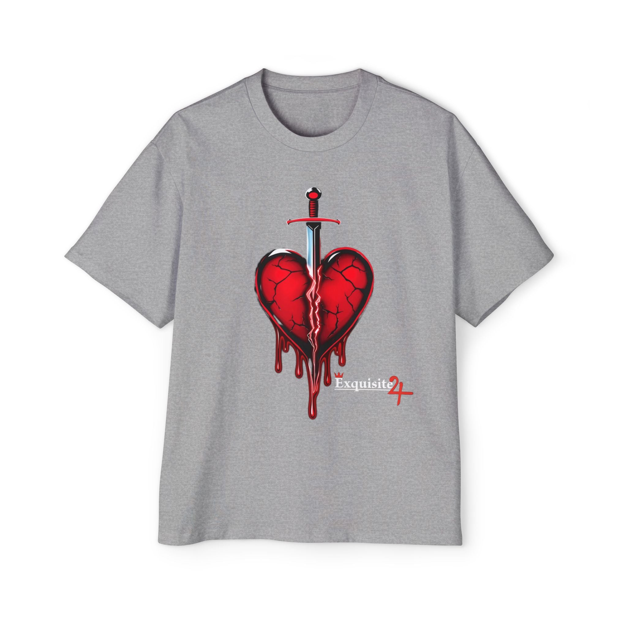 Oversized Graphic Tee — Bleeding Heart with Sword Design