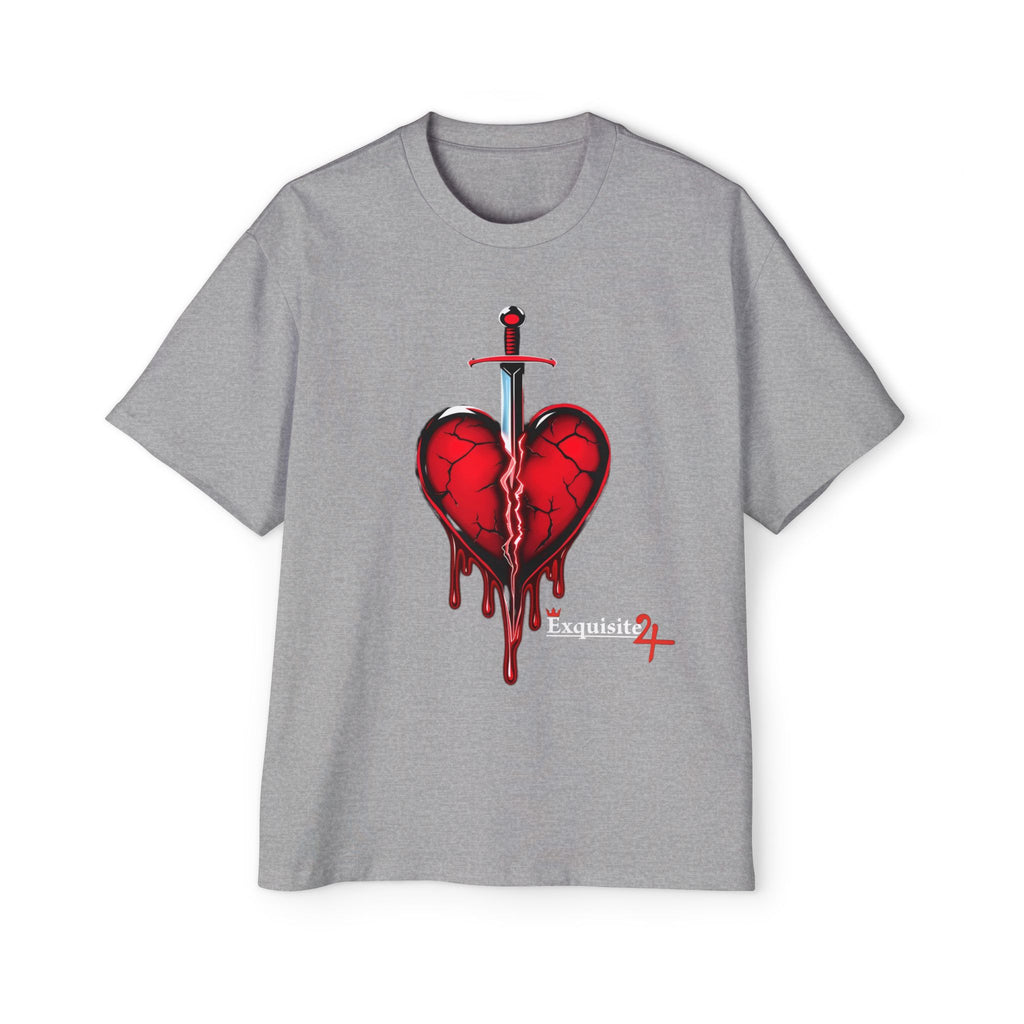Oversized Graphic Tee — Bleeding Heart with Sword Design