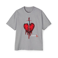 Oversized Graphic Tee — Bleeding Heart with Sword Design