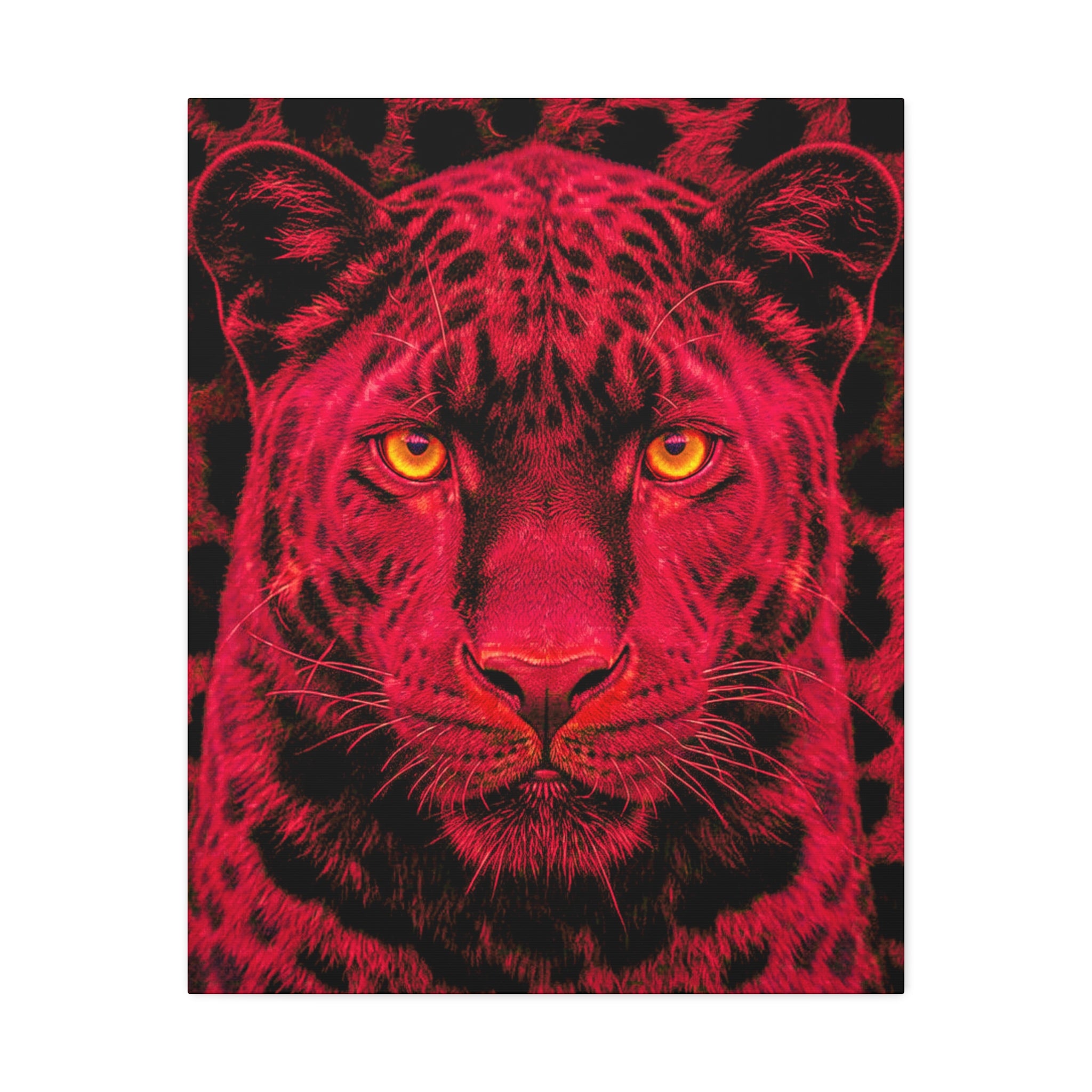 Red Panther Canvas Wall Art — Bold Neon Portrait Stretched Canvas