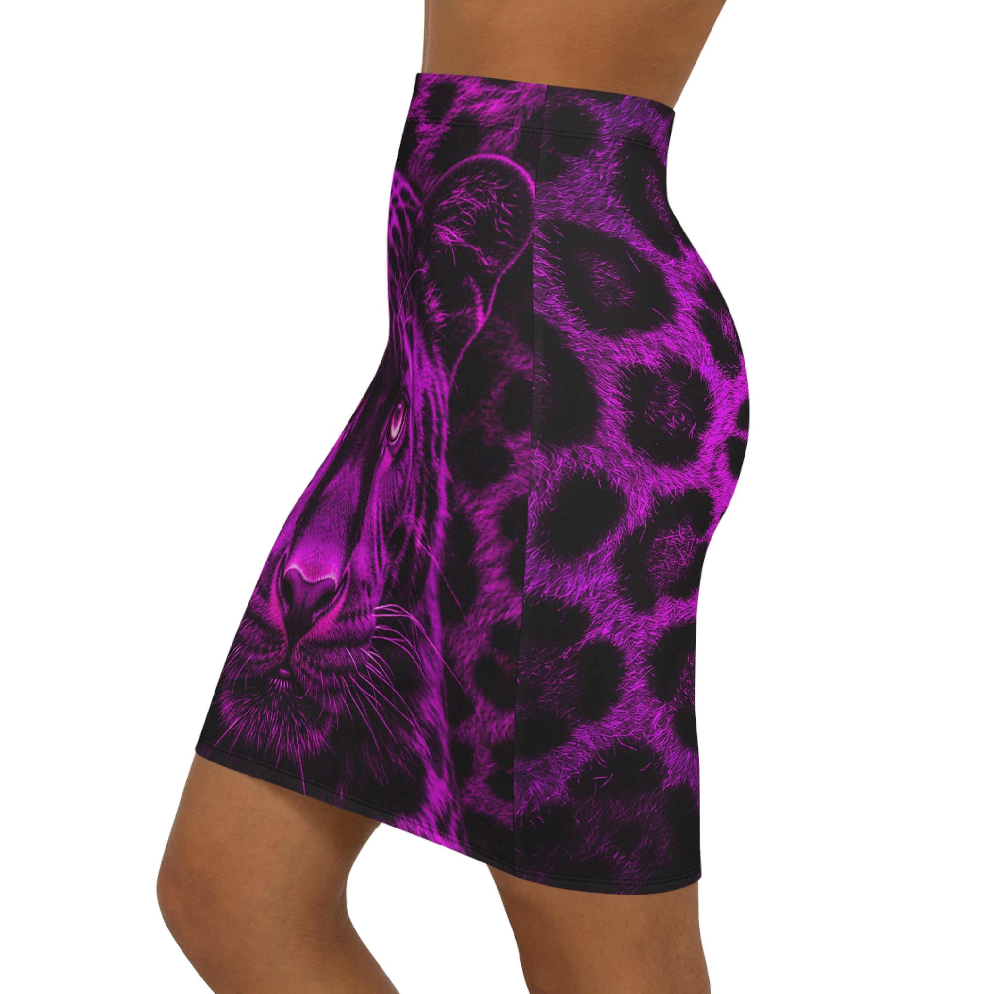 Purple Leopard Face Pencil Skirt — Bold Animal Print Mid-Waist Skirt