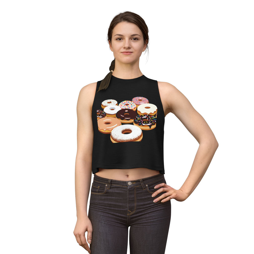 Donut Pattern Women's Crop Top — Colorful Sprinkle Donuts Graphic Tank