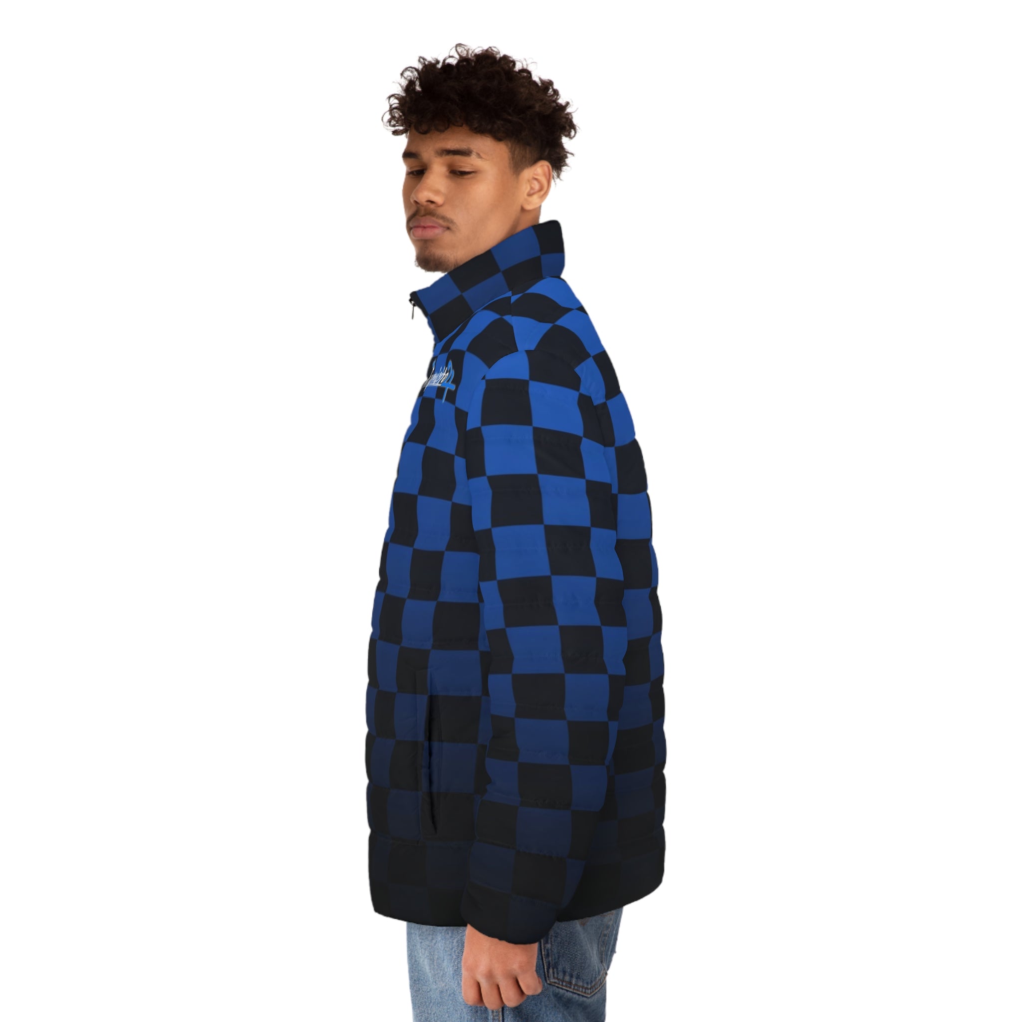 Blue Checkerboard Puffer Jacket