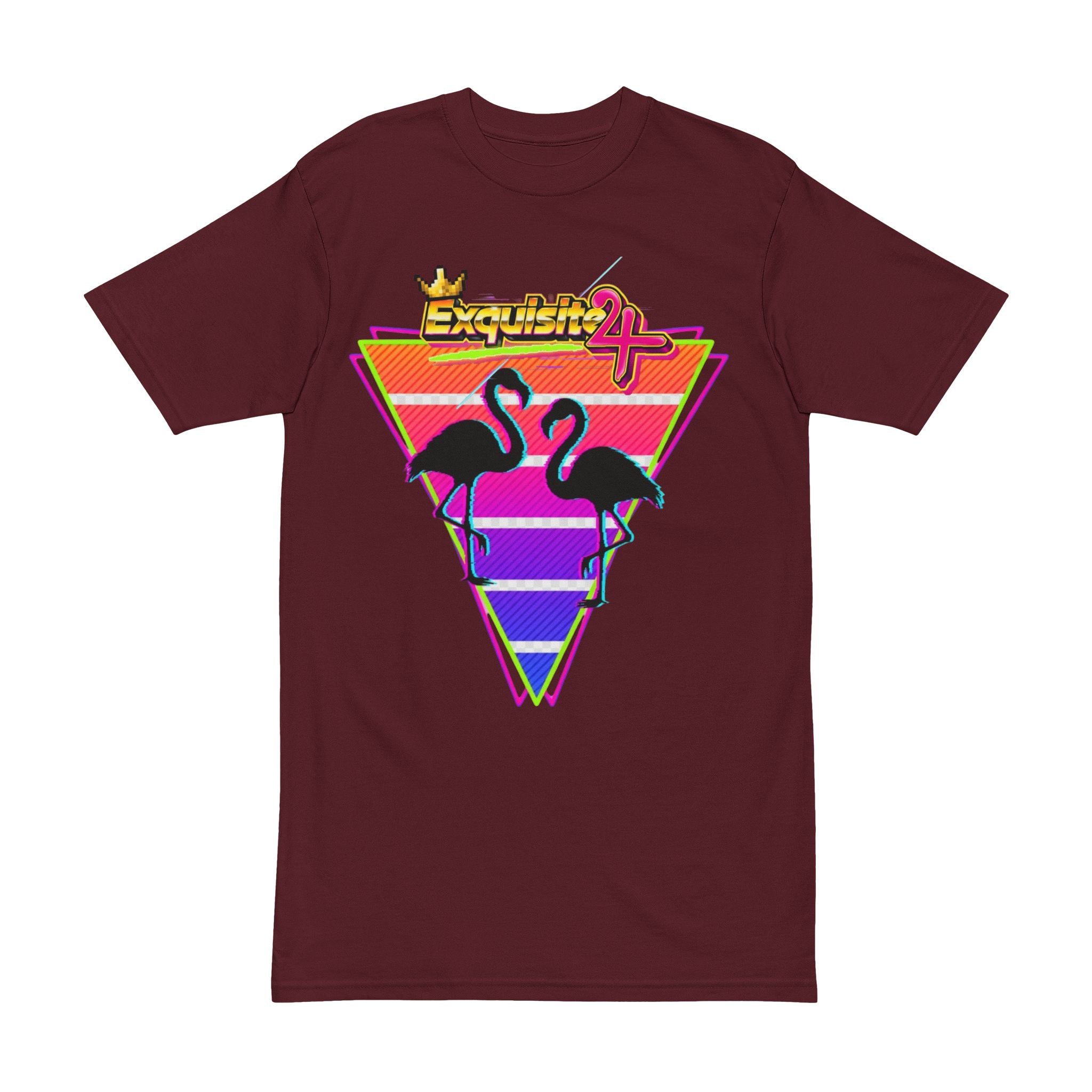 Retro Flamingo Triangle Tee — 'Exquisite 24' 80s Sunset Graphic Shirt