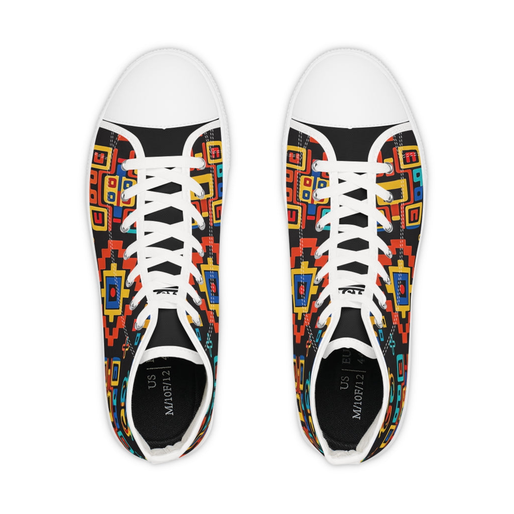 Ethnic Geo Pattern High Top Sneakers — Colorful Tribal-Inspired Men's Shoes