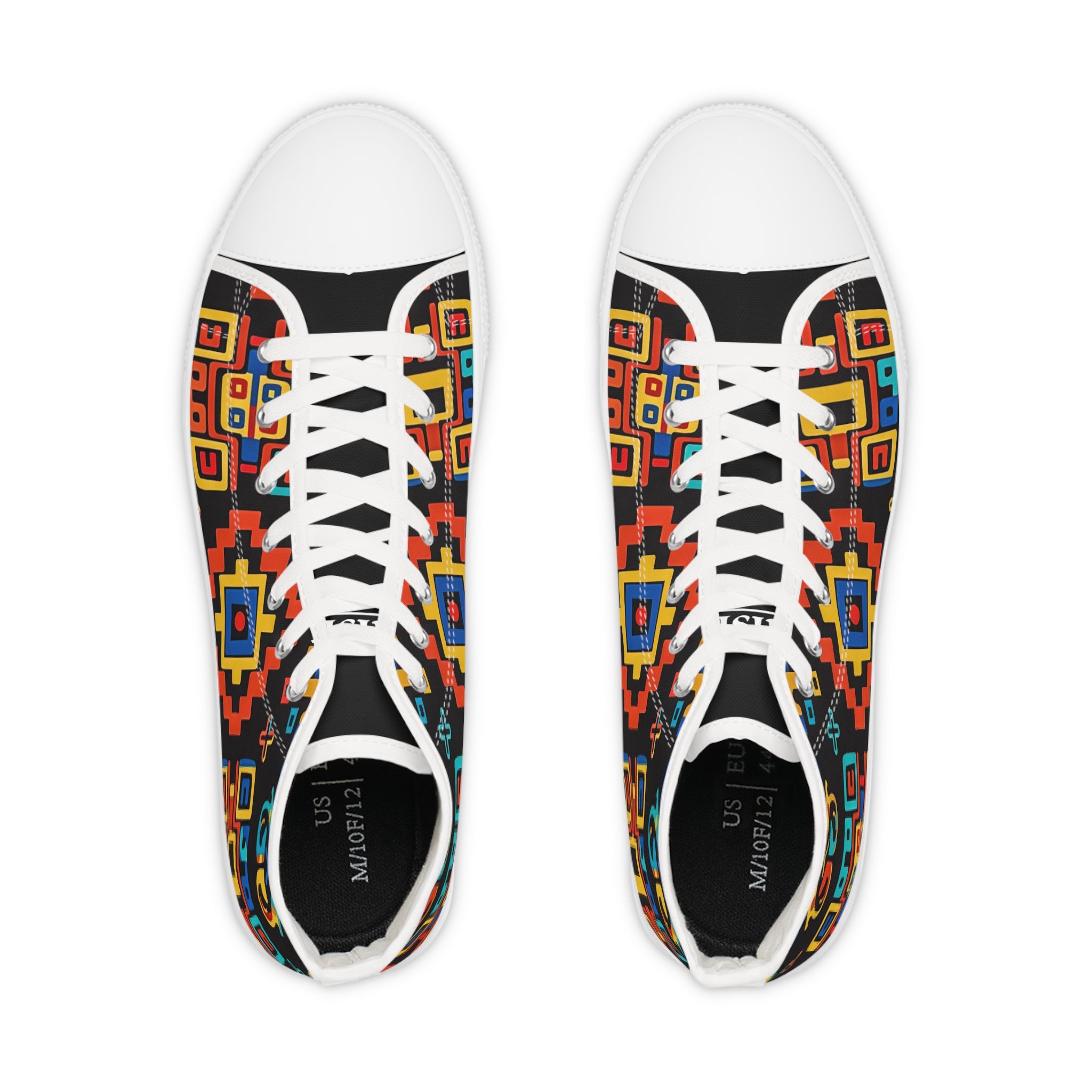 Ethnic Geo Pattern High Top Sneakers — Colorful Tribal-Inspired Men's Shoes
