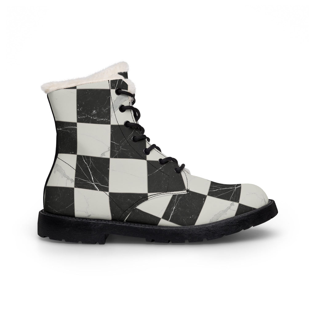 Women's Checkerboard Fur-Lined Leather Boots