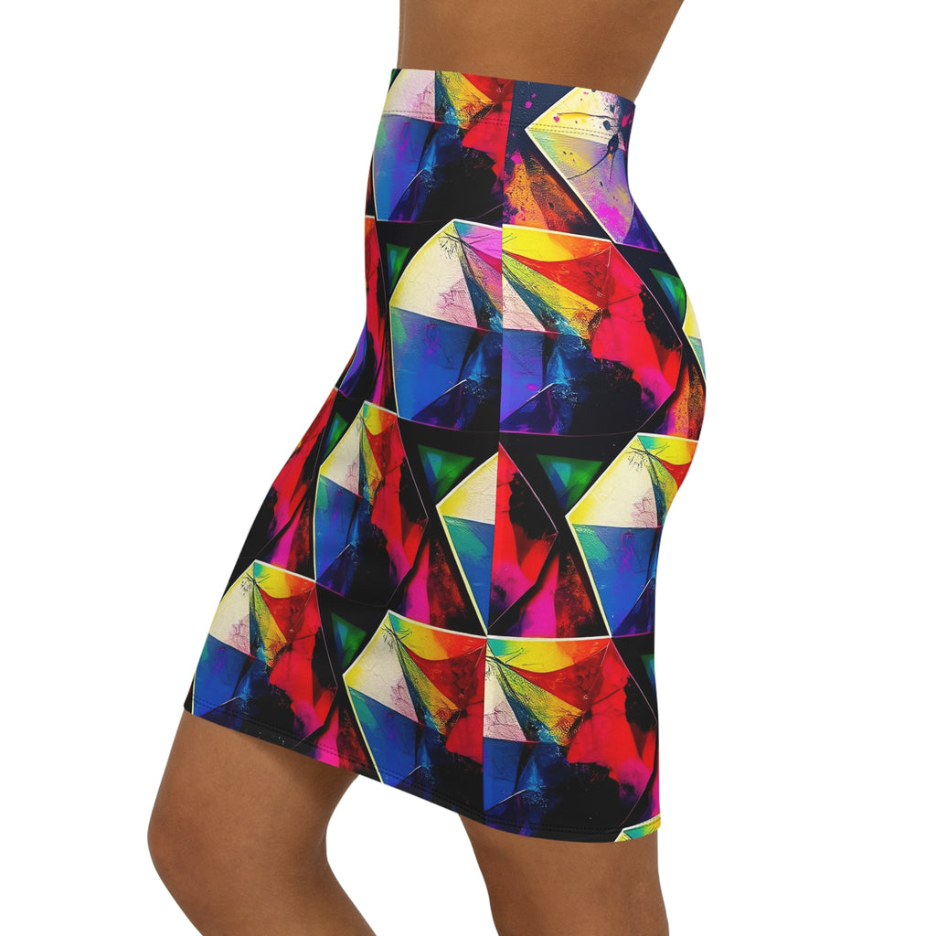 Geometric Prism Rainbow Pencil Skirt — Vibrant Abstract Mid‑Waist Graphic Skirt