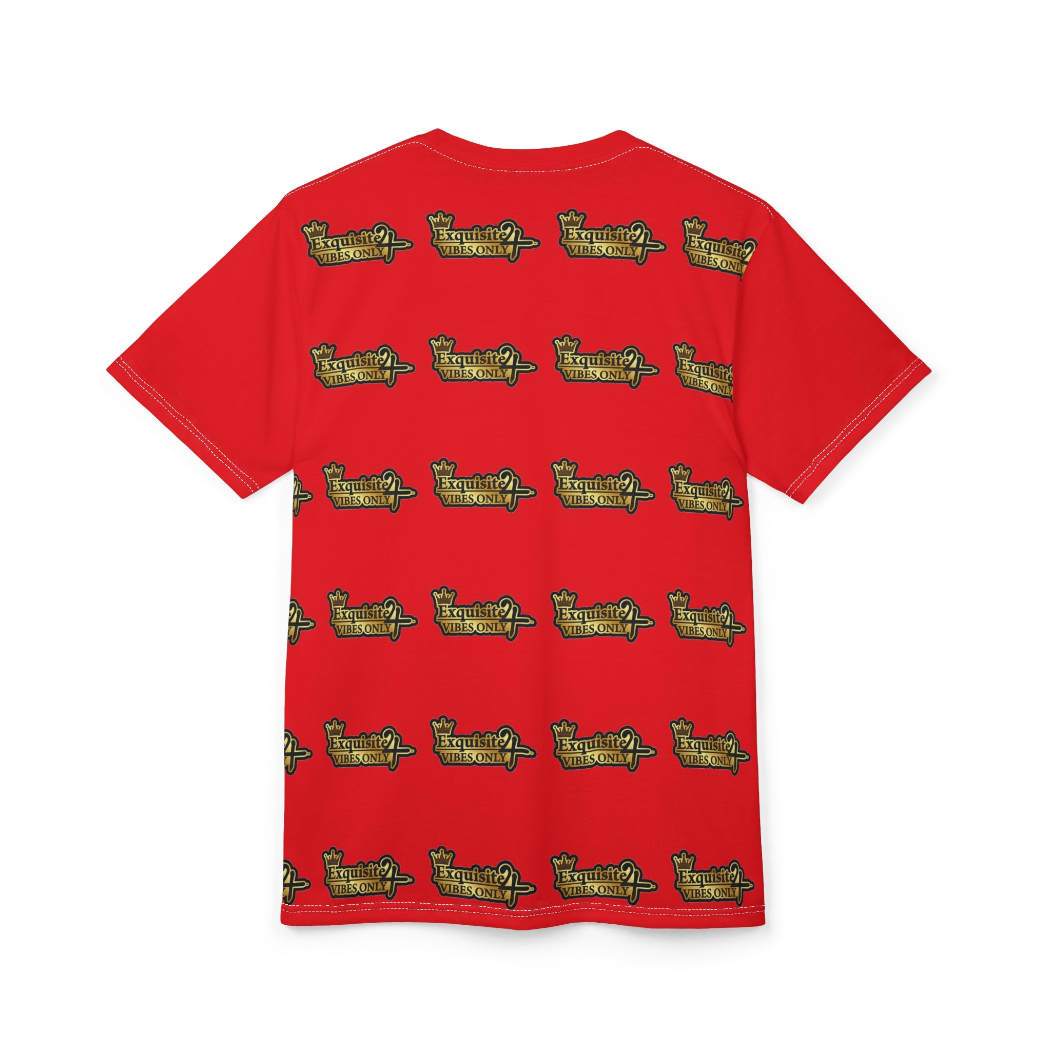 Exquisite 24 Vibes Only Gold Pattern Tee — Red All-Over Print T-Shirt