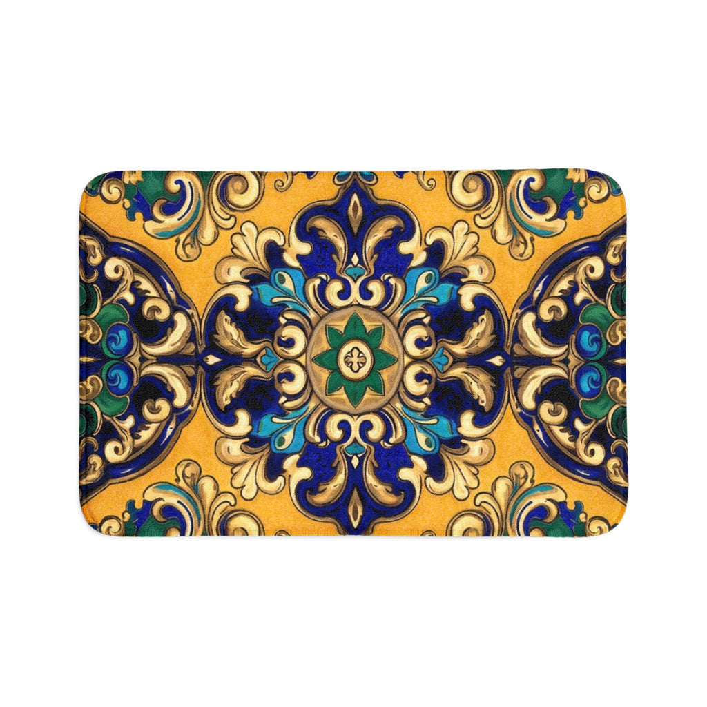 Mediterranean Tile Toilet Seat & Rug Set — 3-Piece Bathroom Decor