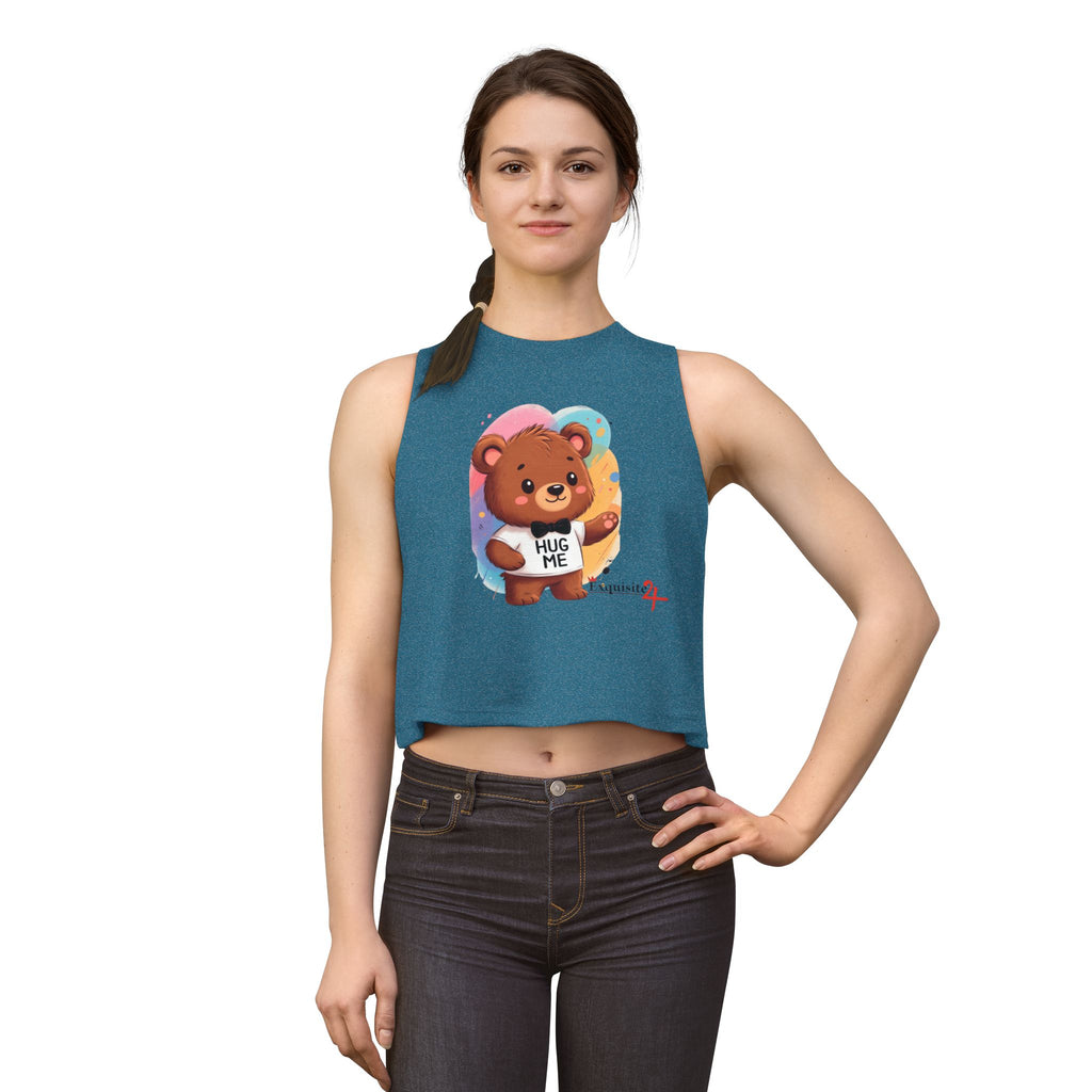 Hug Me Bear Crop Top — Cute Teddy Graphic Women's Tank