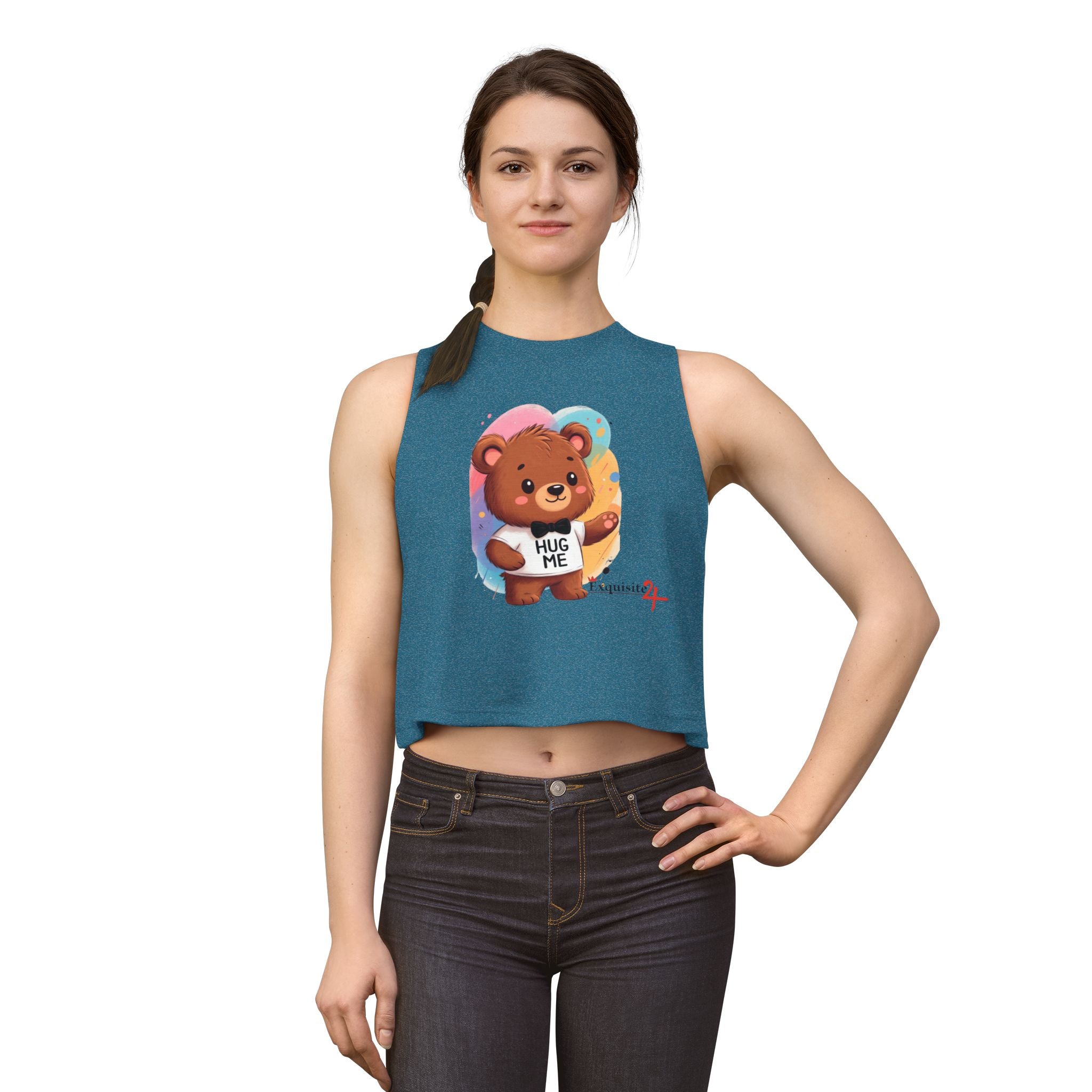 Hug Me Bear Crop Top — Cute Teddy Graphic Women's Tank