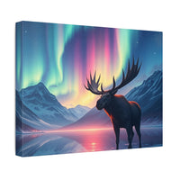 Aurora Moose Stretched Canvas – Northern Lights Landscape Wall Art