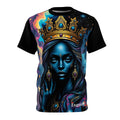 Regal Cosmic Queen Tee — Illustrated Crowned Goddess All-Over Print