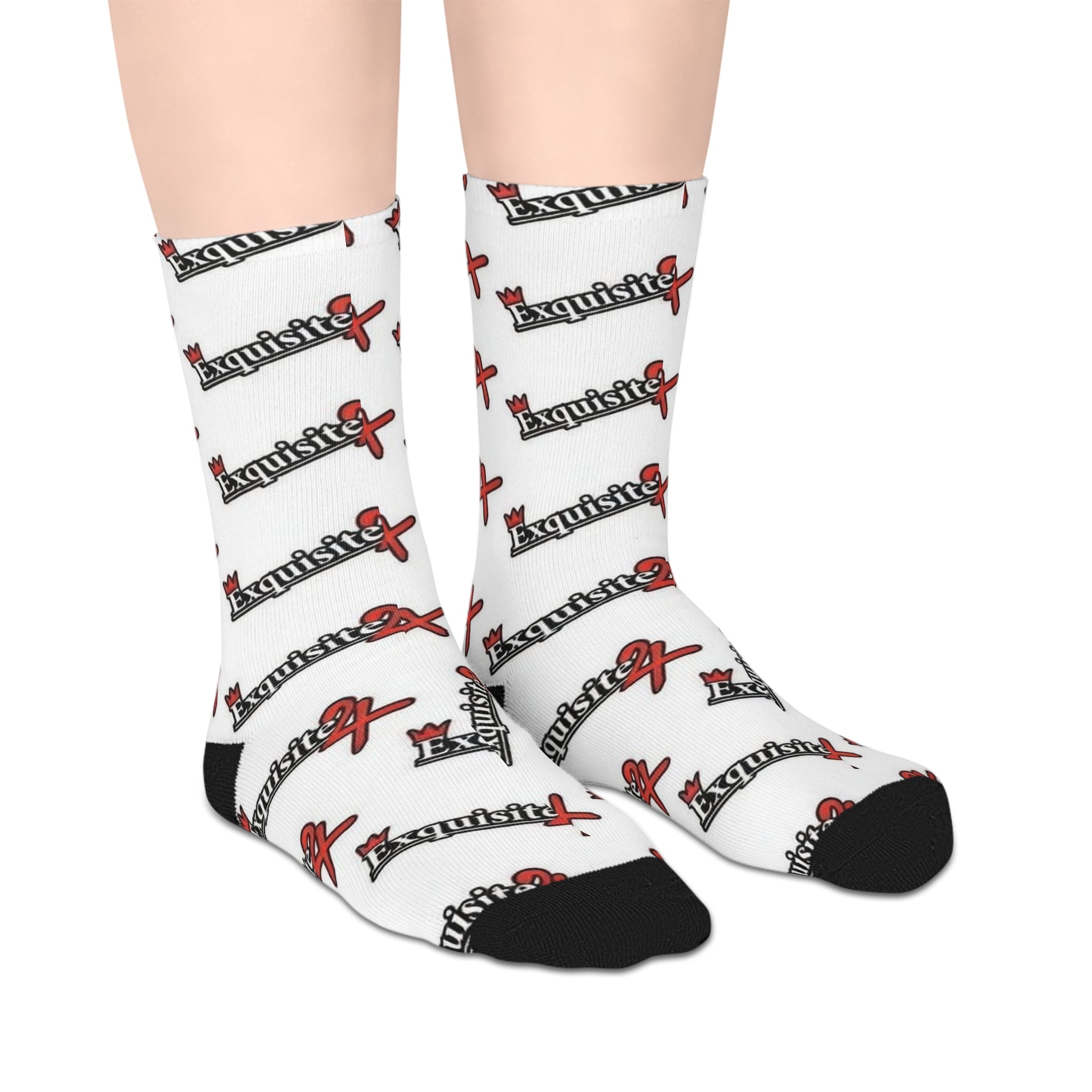 Exquisite 24 WhiteLogo Mid-Length Socks — Branded Streetwear Crew Socks