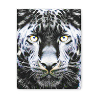 Leopard Portrait Stretched Canvas — Snow Leopard Wall Art with Yellow Eyes