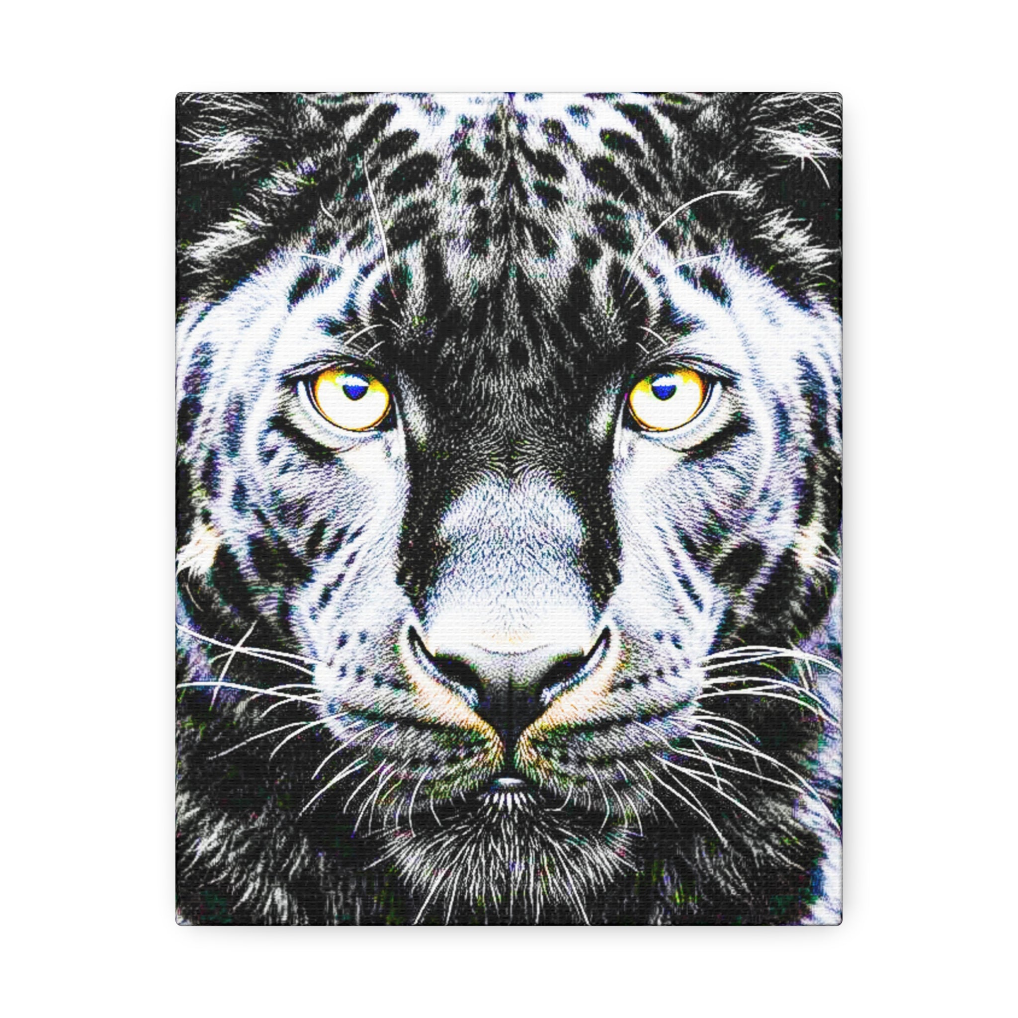 Leopard Portrait Stretched Canvas — Snow Leopard Wall Art with Yellow Eyes
