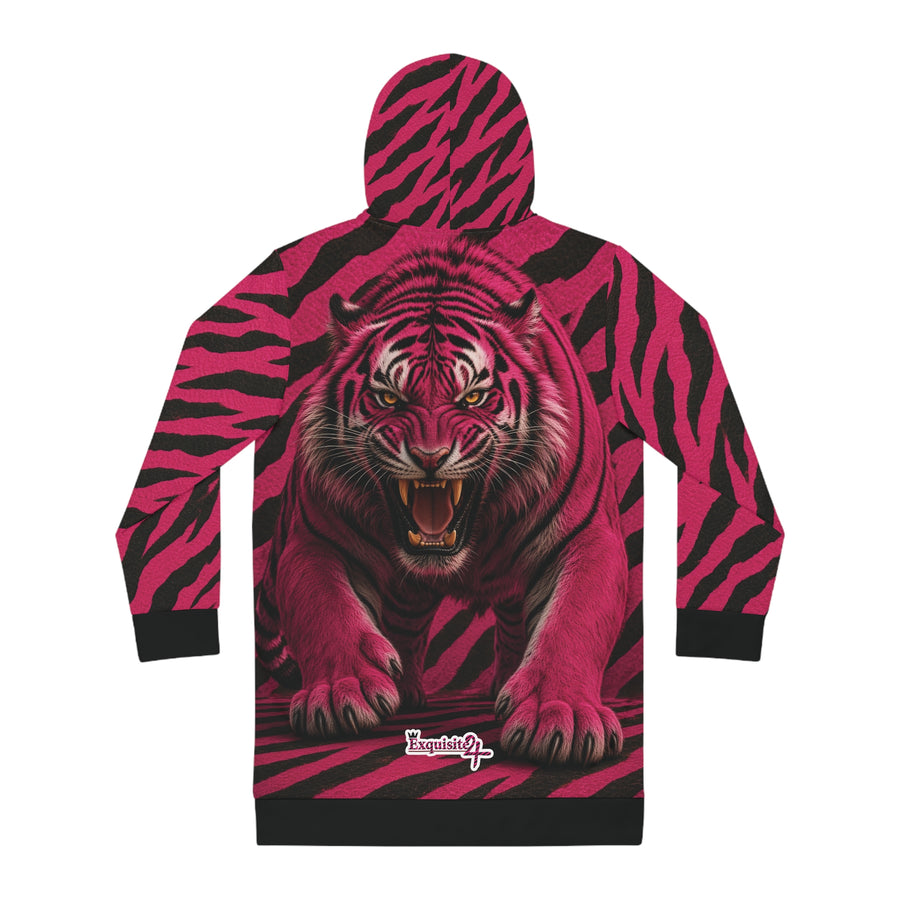 Pink Tiger Print Hoodie Dress
