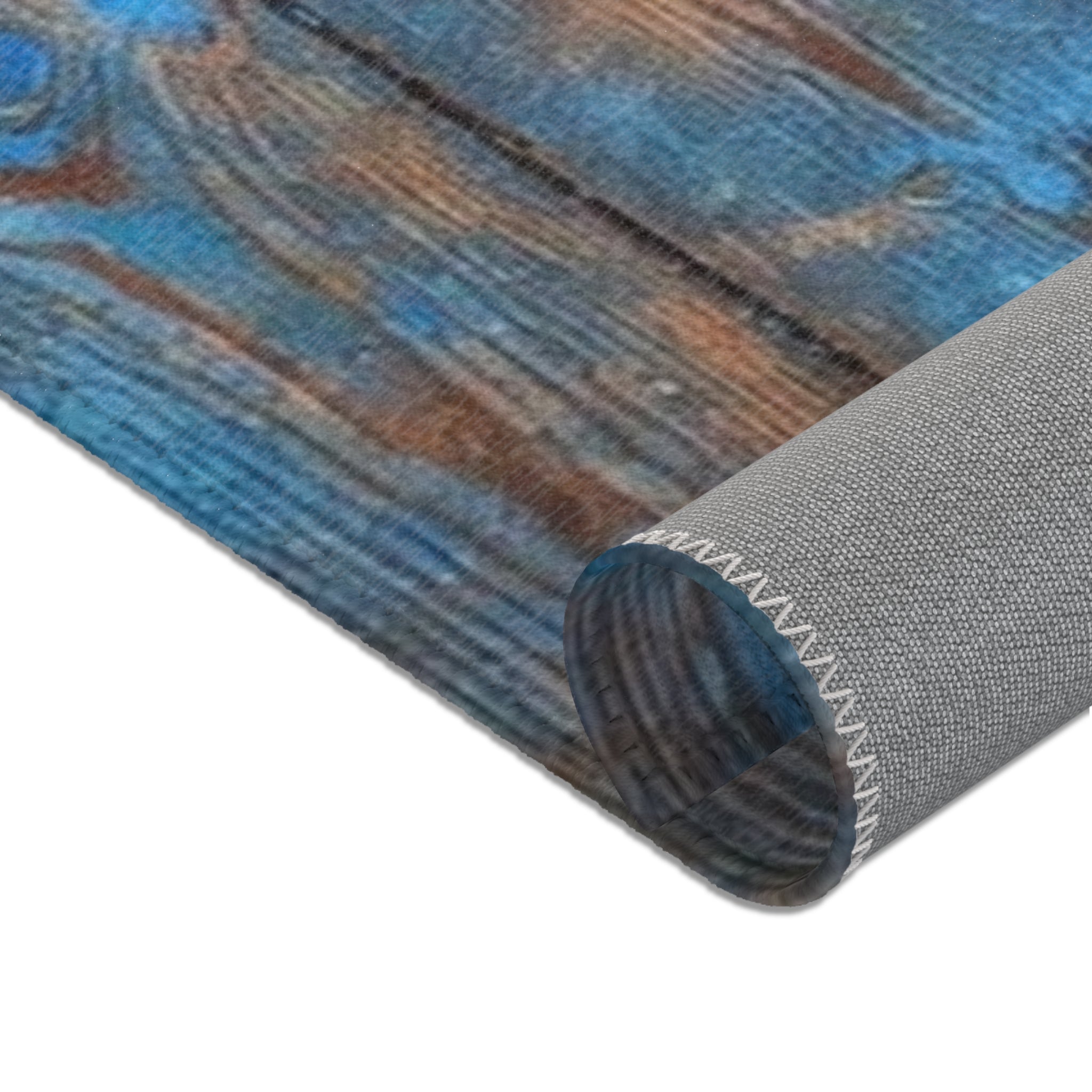 Rustic Blue Patina Wood Area Rug — Distressed Coastal Floor Decor