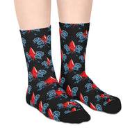 Red Diamond & Blue Roses Mid-Length Socks