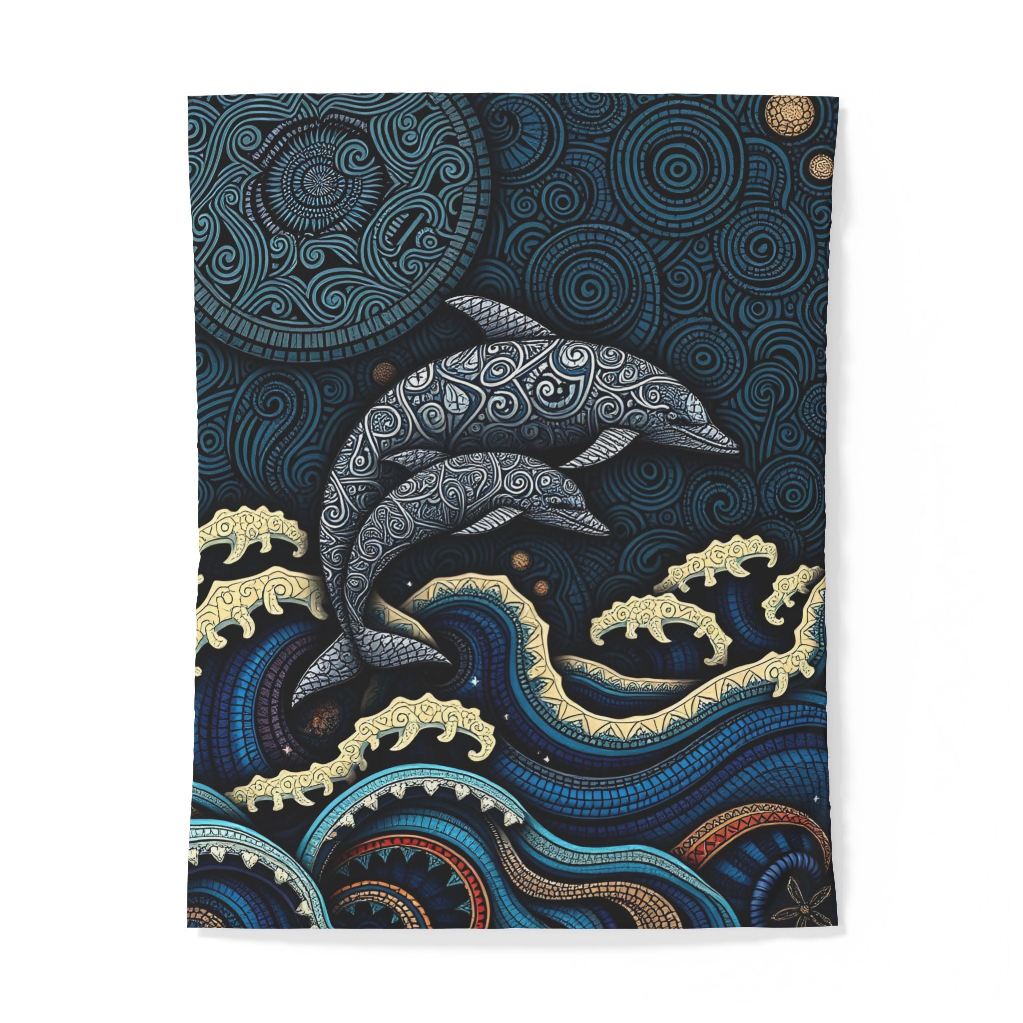 Dolphin Waves Duvet Cover — Nautical Boho Cotton Bedding