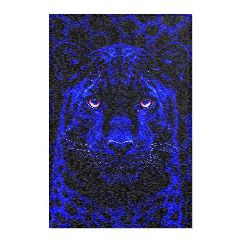 Blue Leopard Area Rug – Bold Neon Leopard Accent Rug for Living Room, Bedroom & Game Room