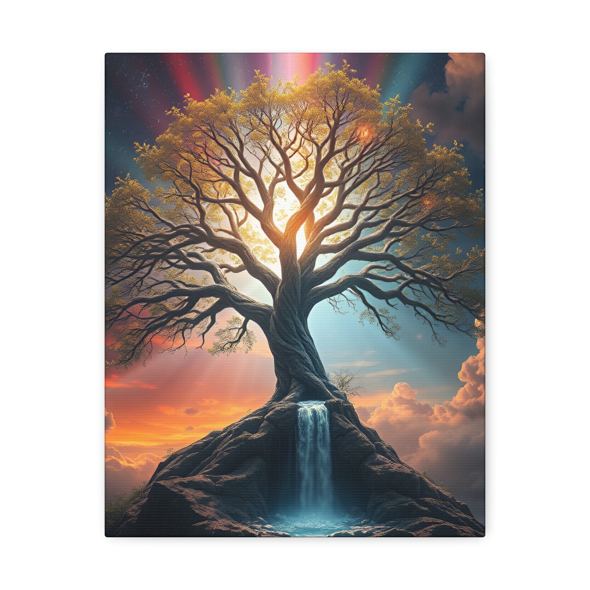 Tree of Light Stretched Canvas Wall Art – Inspirational Fantasy Landscape