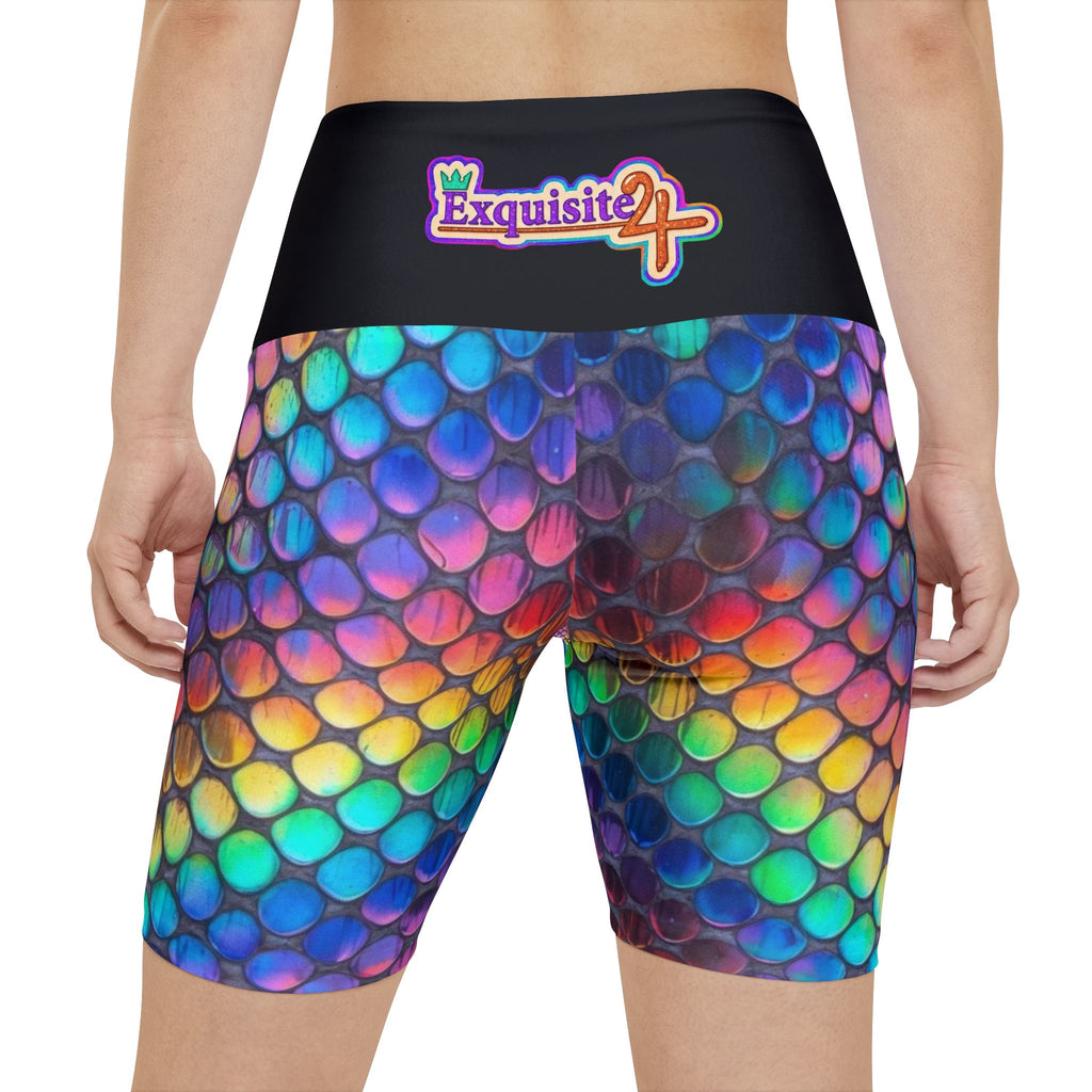 Exquisite 24 Rainbow Scale Women's Workout Shorts — Colorful Mermaid AOP Activewear