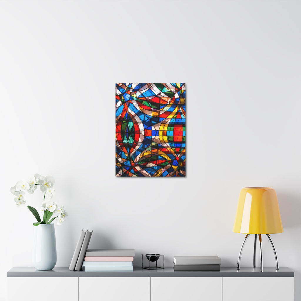 Stained Glass Abstract Stretched Canvas Print — Colorful Geometric Wall Art