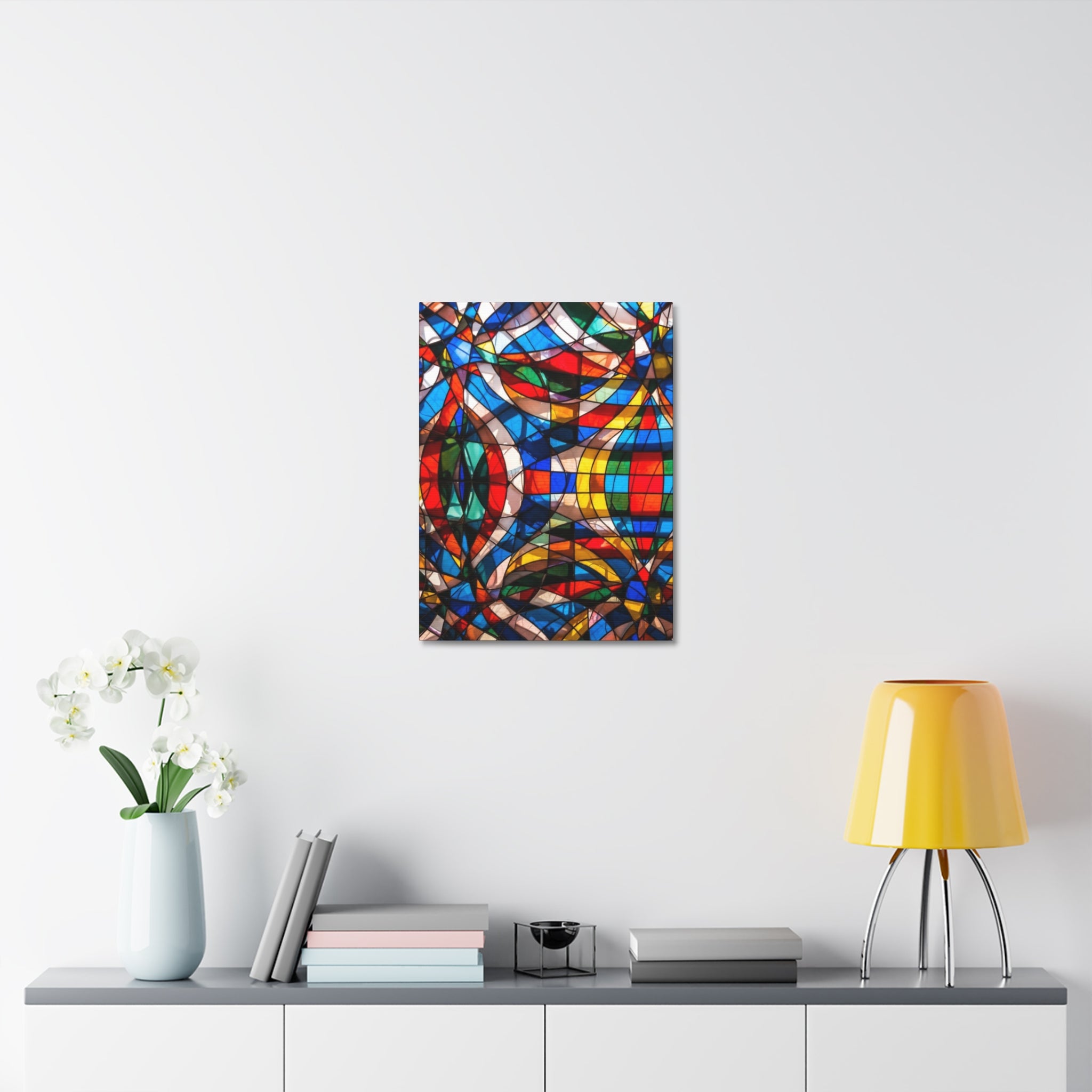 Stained Glass Abstract Stretched Canvas Print — Colorful Geometric Wall Art