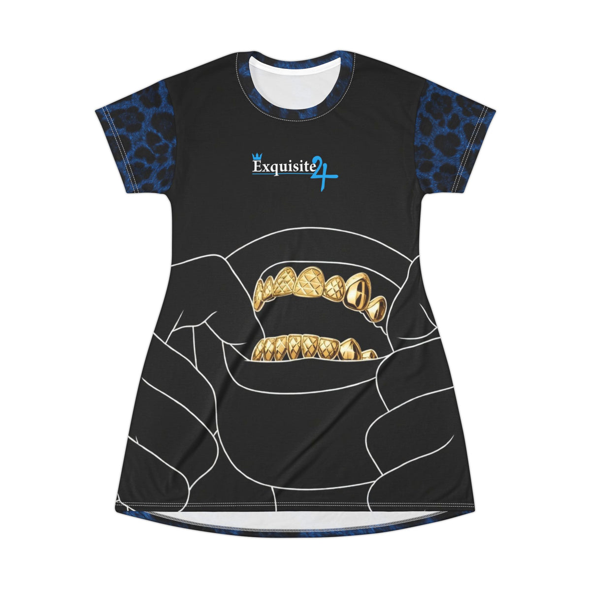 Leopard Grillz T-Shirt Dress — Blue Leopard