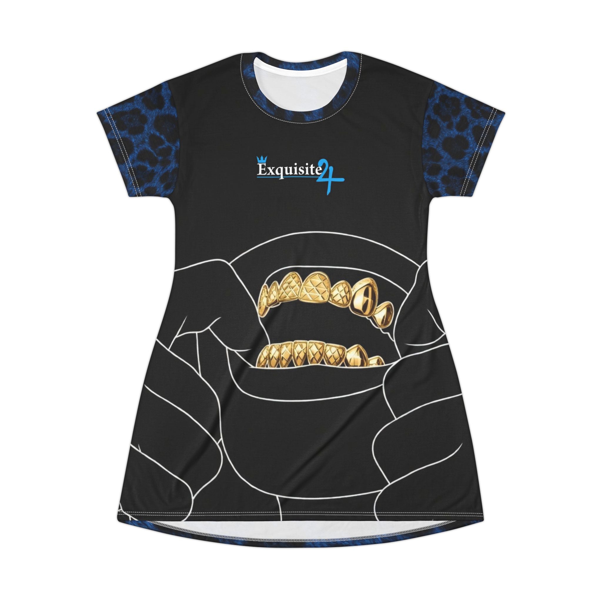 Leopard Grillz T-Shirt Dress — Blue Leopard