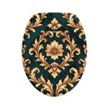 Baroque Floral Toilet 3-Piece Bath Mat Set – Emerald & Gold Ornate Design