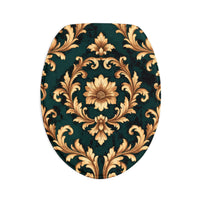 Baroque Floral Toilet 3-Piece Bath Mat Set – Emerald & Gold Ornate Design