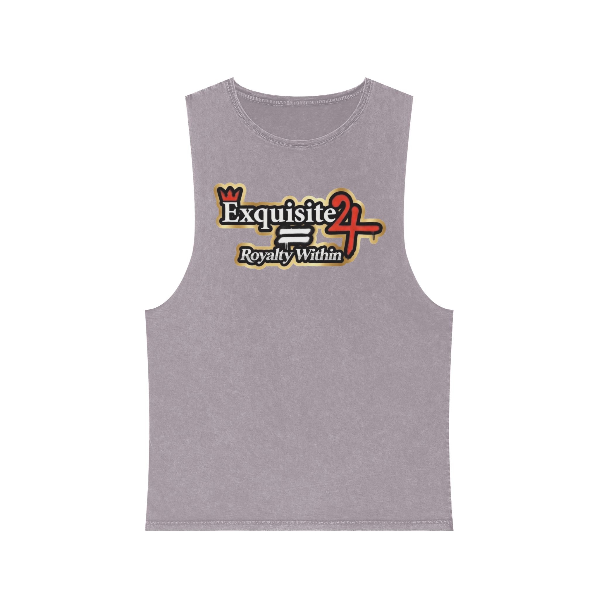 Exquisite 24 'Royalty Within' Stonewash Tank Top — Red Jewel & Blue Roses Graphic