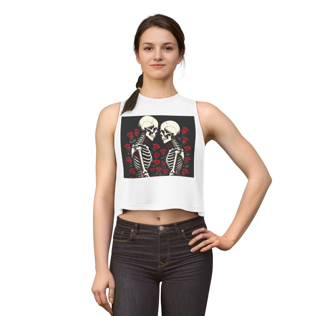 Skeleton Kiss Crop Top — Gothic Rose Couple Graphic Tank