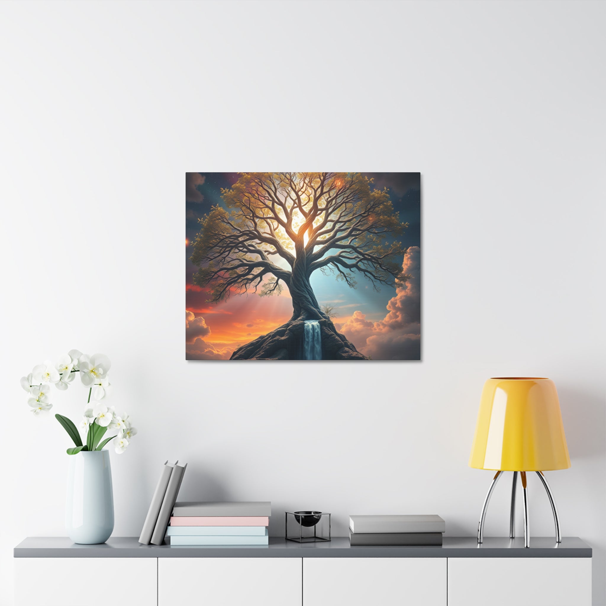 Tree of Light Stretched Canvas Wall Art – Inspirational Fantasy Landscape