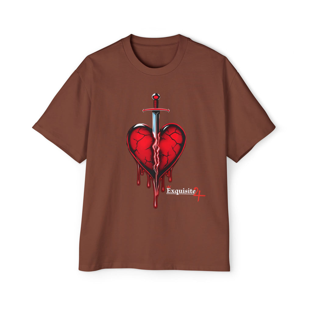 Oversized Graphic Tee — Bleeding Heart with Sword Design